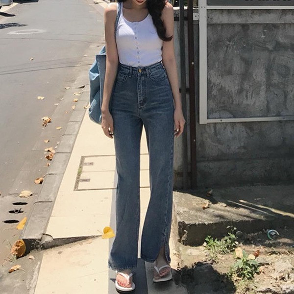 Modern női farmer, magas derékkal a bokáig érő hasítékkal, két színben