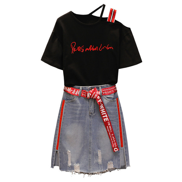 Modern női szett kétrészes szoknyából és pólóból, két színben