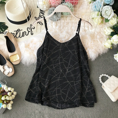 Napi női felső vékony pánttal és mintával