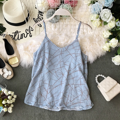 Napi női felső vékony pánttal és mintával