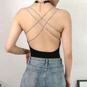 Μοντέρνο γυναικείο κορμάκι με αλυσίδες σε μαύρο χρώμα
