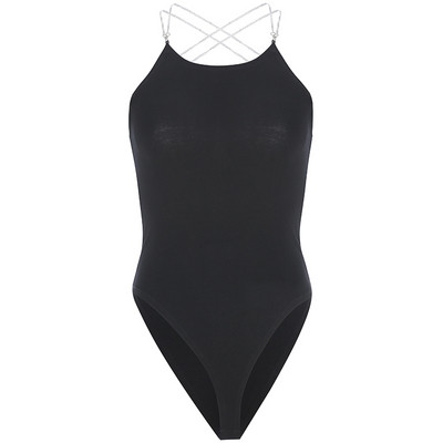 Μοντέρνο γυναικείο κορμάκι με αλυσίδες σε μαύρο χρώμα