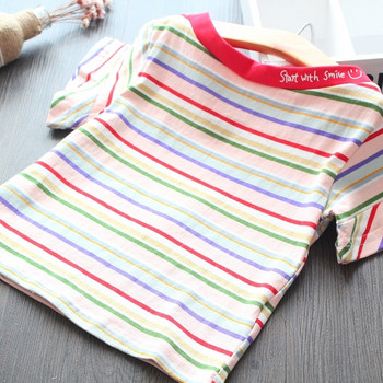 Раирана детска блуза с О-образно деколте за момичета