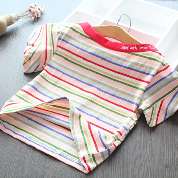 Раирана детска блуза с О-образно деколте за момичета