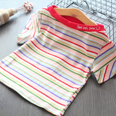 Csíkos gyermekblúz O-nyakú lányoknak