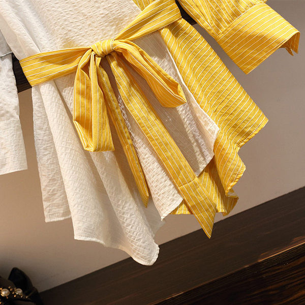 Lezser női szett kétrészes hosszú farmer + ing sárga és kék színben