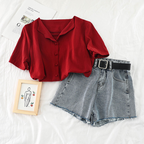 Cămașă de damă cu mâneci scurte în patru culori