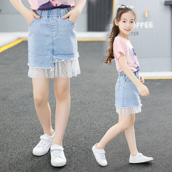 Μοντέρναπαιδική  μπλε φούστα με τσέπες