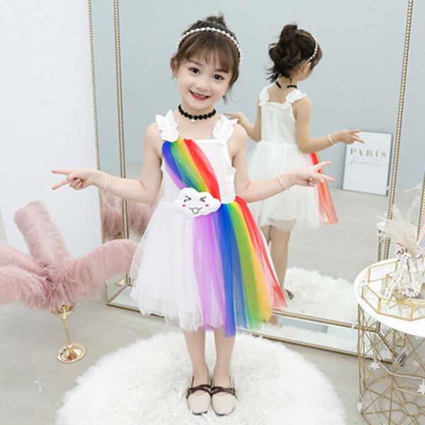 Μοντέρνο παιδικό φόρεμα με τούλι σε λευκό και μπλε χρώμα