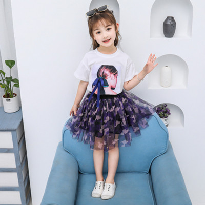 Μοντέρνο παιδικό σετ - φούστα και μπλούζα σε μωβ και λευκό χρώμα
