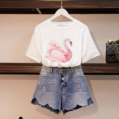 Női alkalmi szett kétrészes póló + rövidnadrág két színben