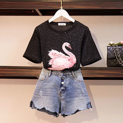 Női alkalmi szett kétrészes póló + rövidnadrág két színben