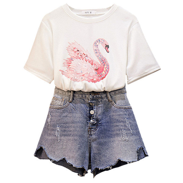 Női alkalmi szett kétrészes póló + rövidnadrág két színben