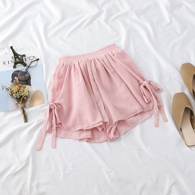 Alkalmi női rövidnadrág magas derékkal és szalagokkal