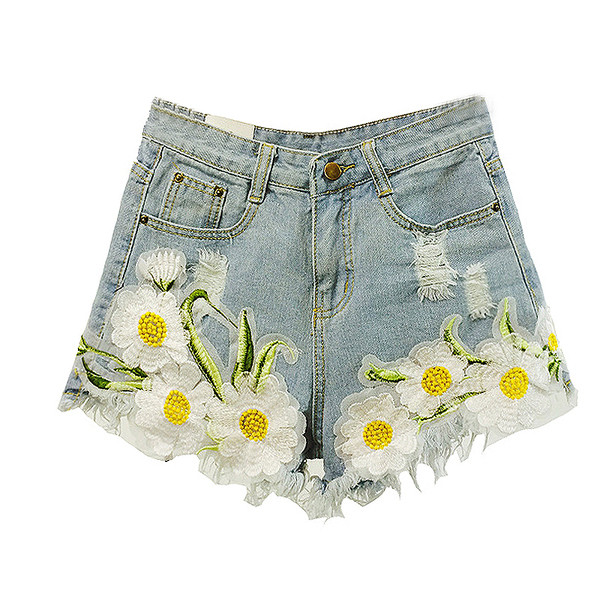 Blugi scurti moderni de dama cu broderii si flori