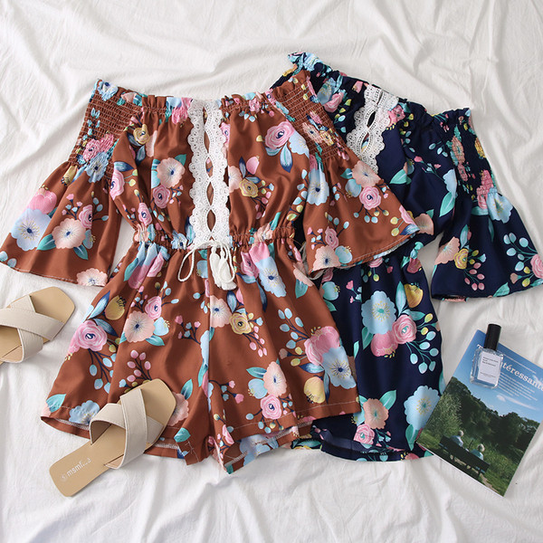 Modern női overall több színben virágos motívumokkal