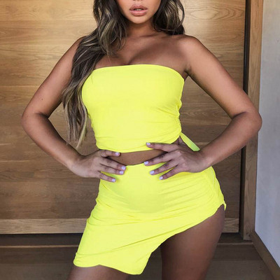 Kétrészes női szett fekete, sárga és rózsaszín színben