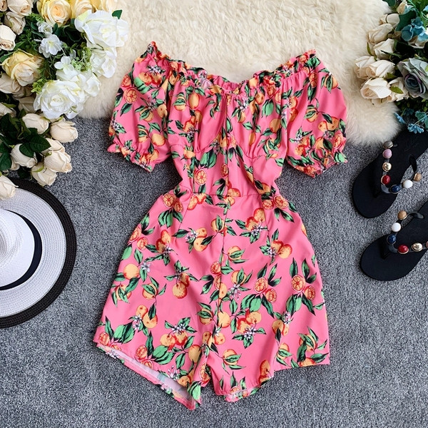 Modern női overál rózsaszín és színes mintával