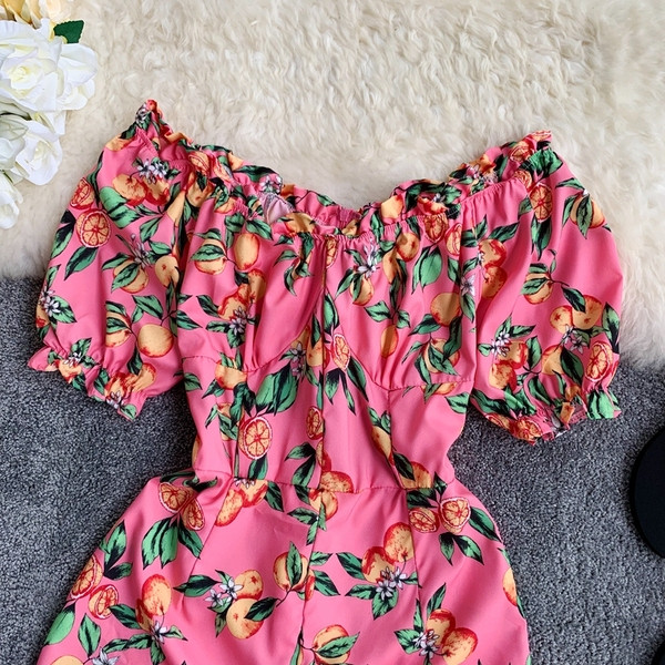 Modern női overál rózsaszín és színes mintával