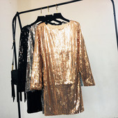 Modern női egyenes ruha flitterekkel, három színben