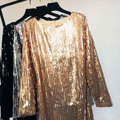 Modern női egyenes ruha flitterekkel, három színben