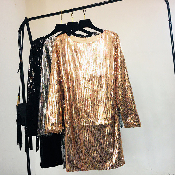 Modern női egyenes ruha flitterekkel, három színben