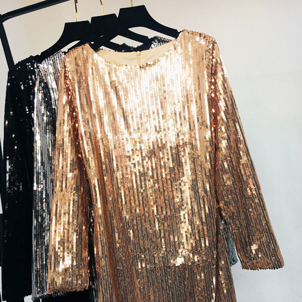 Modern női egyenes ruha flitterekkel, három színben