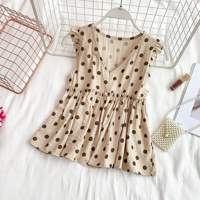 Modern női akasztófelső V-nyakkal, több színben pöttyökben