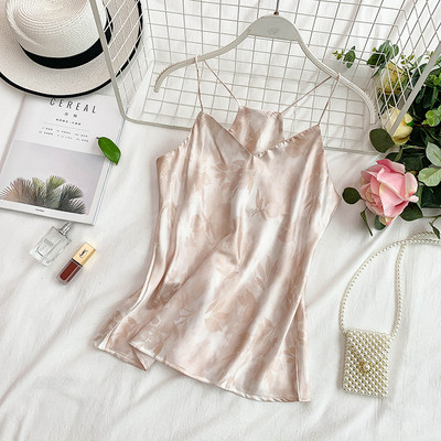 Modern női felső vékony pántokkal és virágmintával