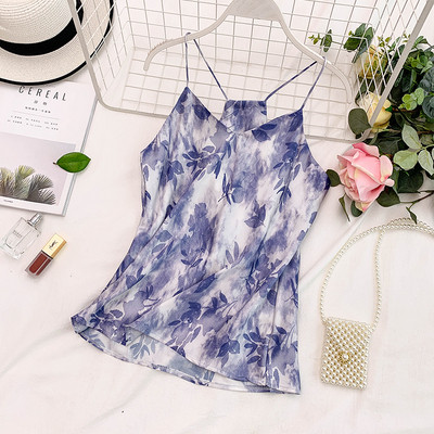 Modern női felső vékony pántokkal és virágmintával