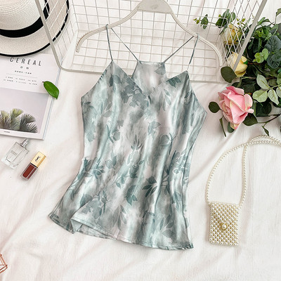 Modern női felső vékony pántokkal és virágmintával