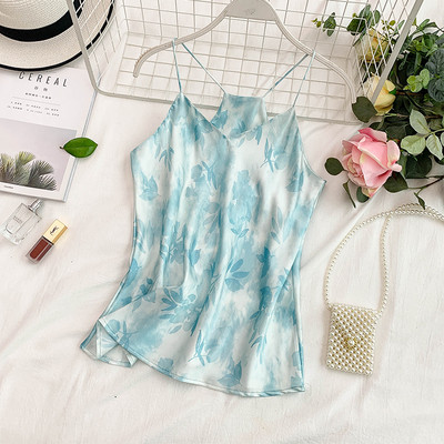 Modern női felső vékony pántokkal és virágmintával