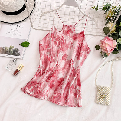 Modern női felső vékony pántokkal és virágmintával