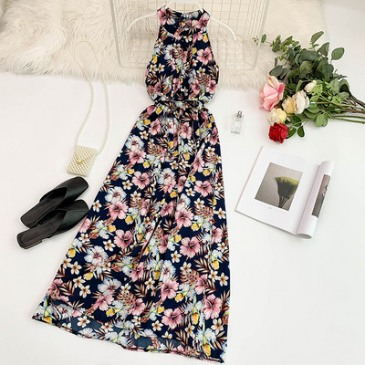 Rochie lunga de vara de dama cu model floral in mai multe culori