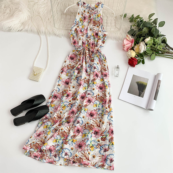 Rochie lunga de vara de dama cu model floral in mai multe culori