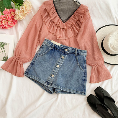 Дамска модерна дънкова пола-панталон в два цвята