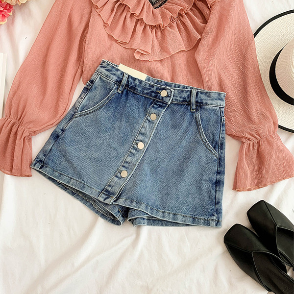 Дамска модерна дънкова  пола-панталон в два цвята 