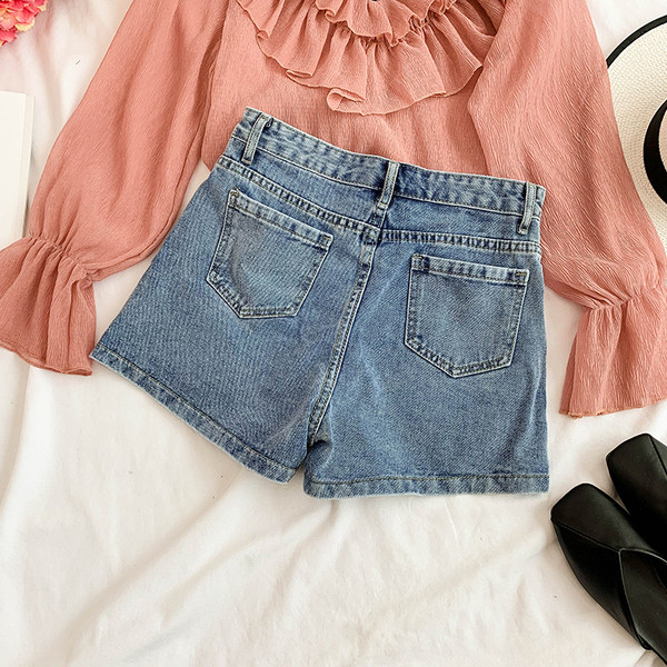 Дамска модерна дънкова  пола-панталон в два цвята 