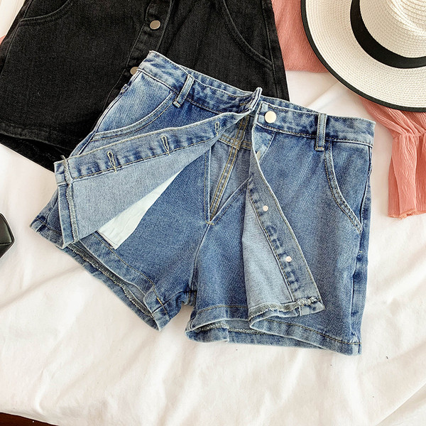 Дамска модерна дънкова  пола-панталон в два цвята 