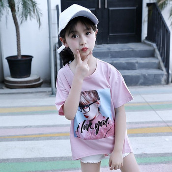 Детска модерна тениска за момичета в три цвята с апликация