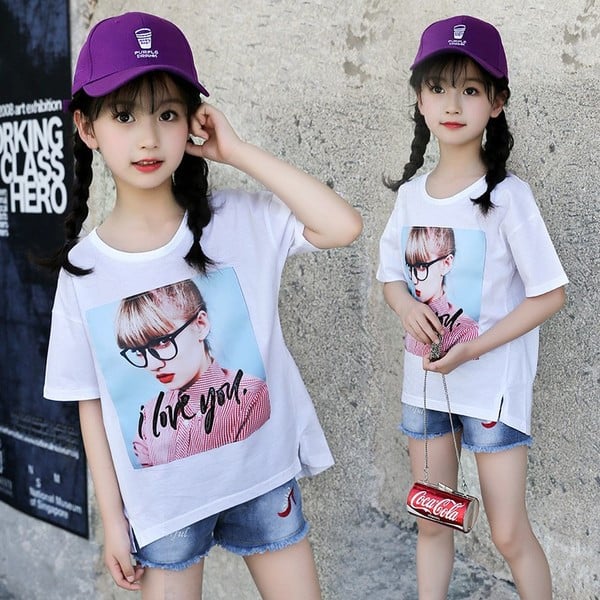 Modern gyerek póló lányoknak három színben rátéttel