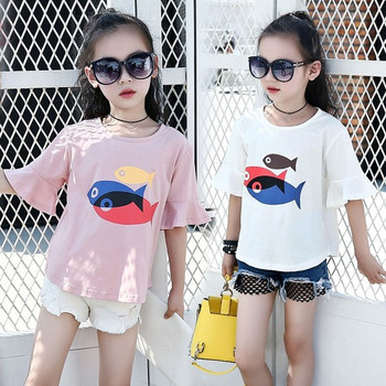 Модерна детска тениска за момичета в три цвята с апликация