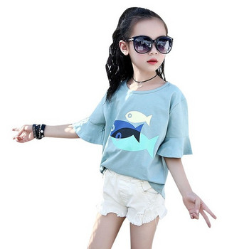 Модерна детска тениска за момичета в три цвята с апликация