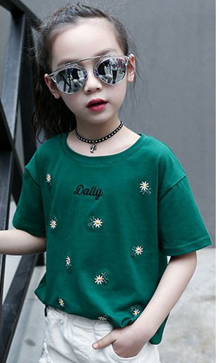 Modern gyerek póló lányoknak két színben hímzéssel