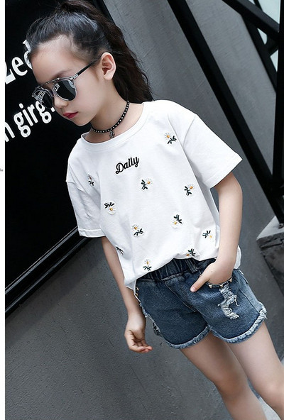 Modern gyerek póló lányoknak két színben hímzéssel