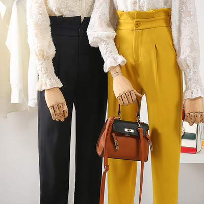 ΝΕΟ μοντέλο  γυναικεία παντελόνια  με ψηλή μέσης μέσης σε μαύρο και κίτρινο χρώμα