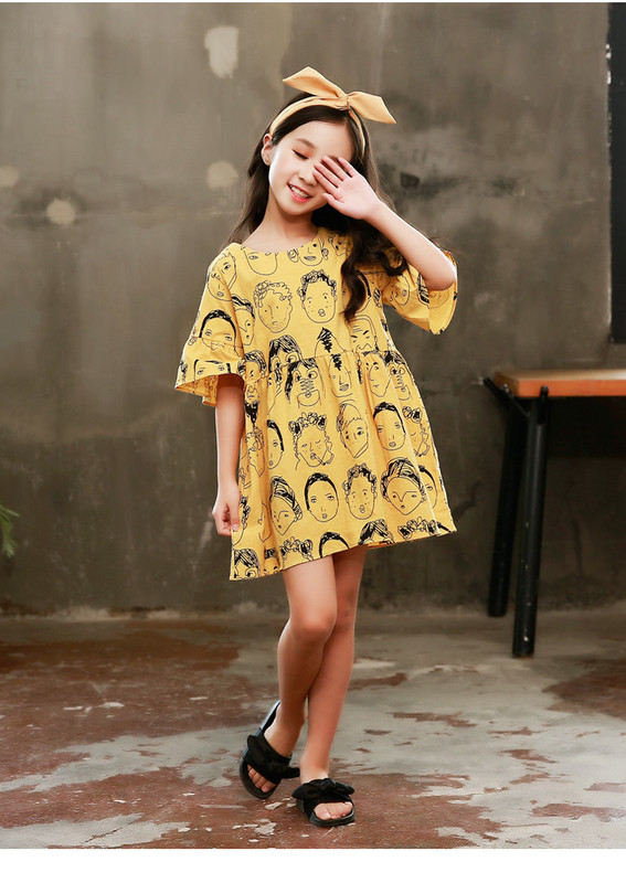 Rochie moderna pentru copii cu maneci scurte si decolteu O in trei culori