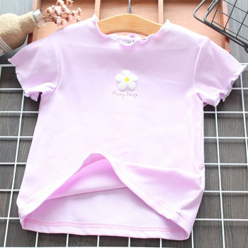 Ежедневна детска тениска за момичета в лилав розов и син цвят