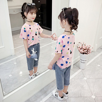 Модерна детска тениска в бял и розов цвят за момичета