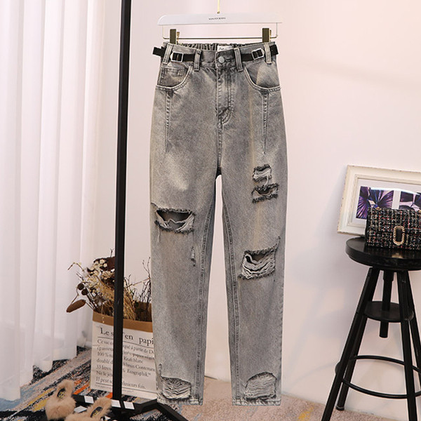 Set casual dama din doua parti tricou + blugi cu motiv rupt